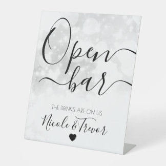 Signe De Table Vos noms personnalisés Calligraphie Bokeh blanc Ba