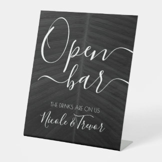 Signe De Table Vos Noms Personnalisés : Mariage Open Bar Black Le