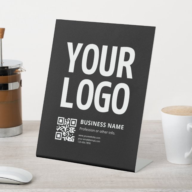 Signe De Table Votre logo avec QR code et texte modifiables (In SItu)