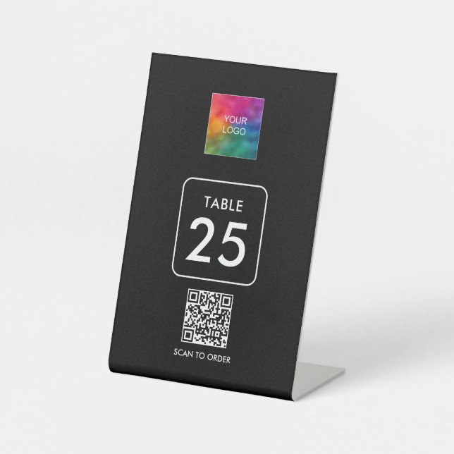 Signe De Table Votre logo QR Code Ici Numéro de tableau Noir (Recto)