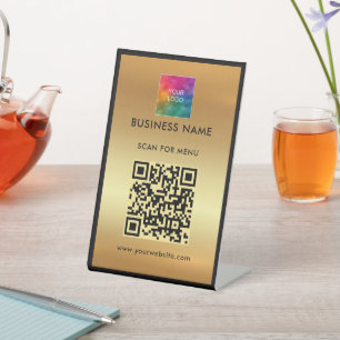 Signe De Table Votre Logo Scan For Menu QR Code Black Gold Custom