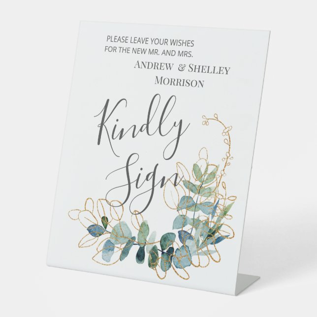 Signe De Table Voyageur Mariage diligenté Eucalyptus doré (Recto)