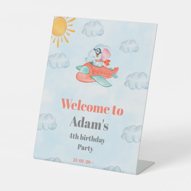 Signe De Table Voyant d'anniversaire de l'éléphant d'avion (Recto)