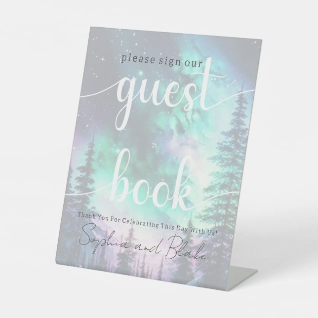 Signe De Table Voyants du Nord Mariage Livre d'invité (Recto)