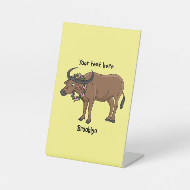 Signe De Table Water buffalo with flowers (Recto)
