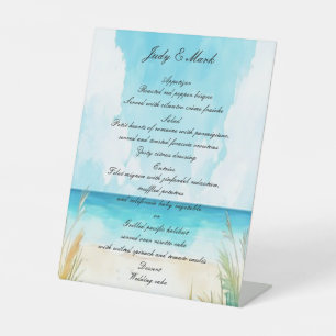 Signe De Table Watercolor Blue Ocean Beach Wedding Menu