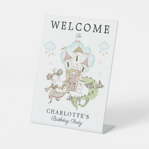 Signe De Table Watercolor Castle Princess Dragon Girl'anniversair