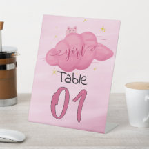 Watercolor Cloud Baby Girl Shower Table Numbers