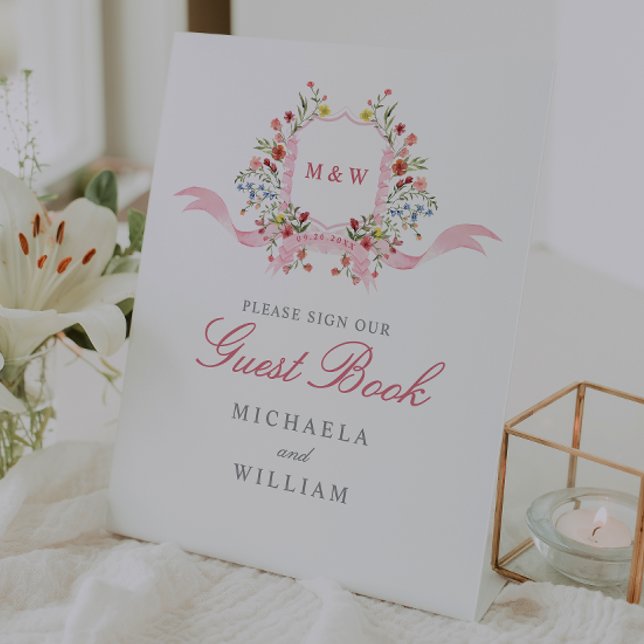 Signe De Table Watercolor Flowers Regency Mariage livre d'hôtes (Créateur téléchargé)