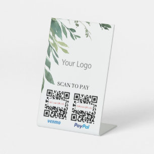 Signe De Table Watercolor Greenery QR Code Scan pour payer votre 