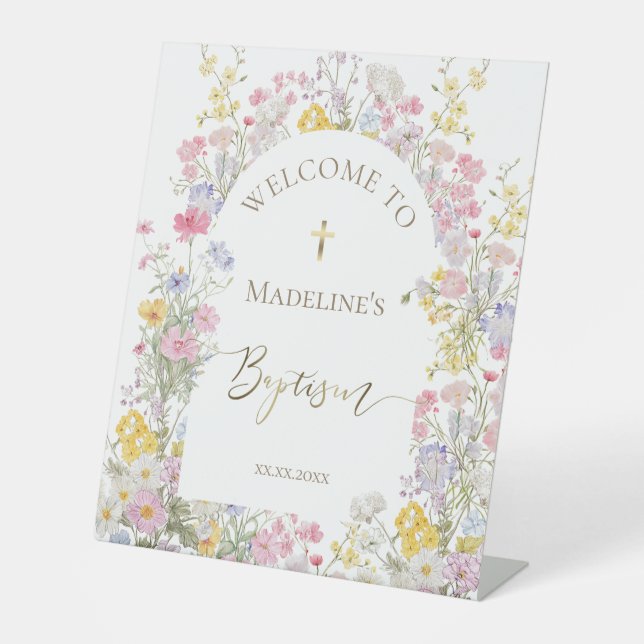 Signe De Table  watercolor meadow flowers Baptism welcome (Recto)