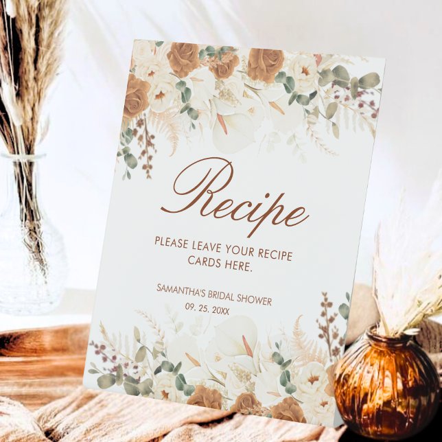Signe De Table Watercolor Terracotta Floral Recipe Station (Créateur téléchargé)