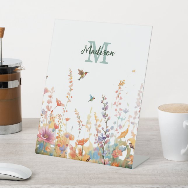 Signe De Table Watercolor Wildflowers Monogram Personalized Name (In SItu)