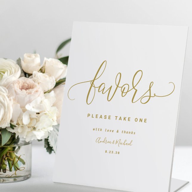 Signe De Table Wedding Favors Sign Fun Swirly Calligraphy Gold (Créateur téléchargé)