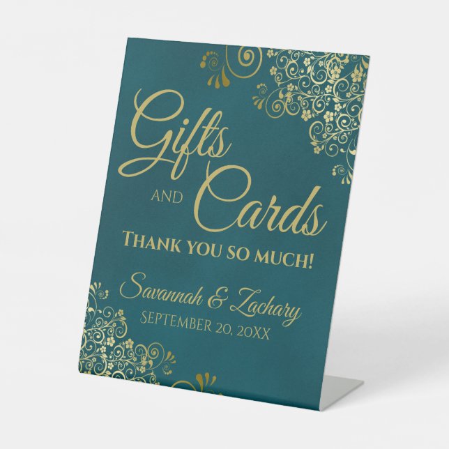 Signe De Table Wedding Gifts & Cards Thank You Teal & Gold (Recto)