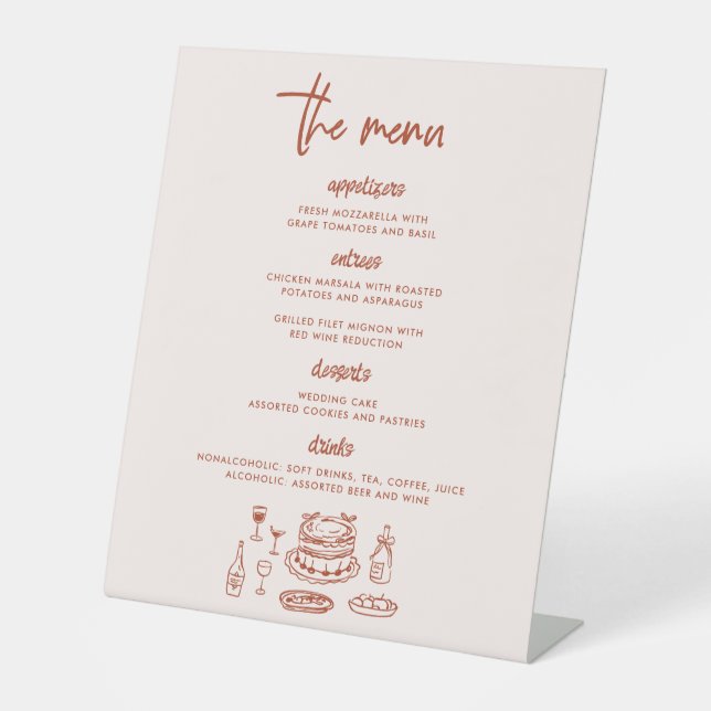 Signe De Table Wedding Menu Hand Drawn Food Whimsical (Recto)
