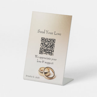 Signe De Table Wedding QR Pedestal Sign – Elegant Gold Rings