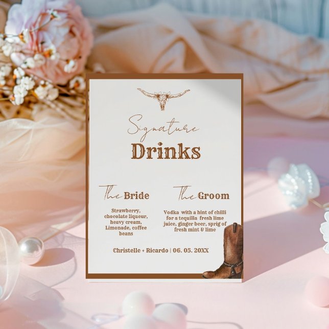Signe De Table Western Cowboy couple signature boisson mariage ba (Créateur téléchargé)