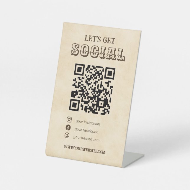 Signe De Table Western QR code sud me scanner les médias sociaux (Recto)