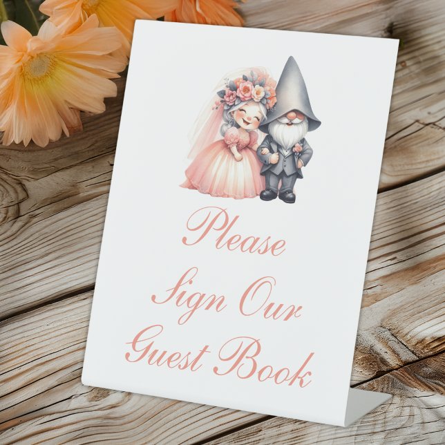 Signe De Table Whimsical Garden Gnome Rustic Mariage Livre d'invi (Créateur téléchargé)