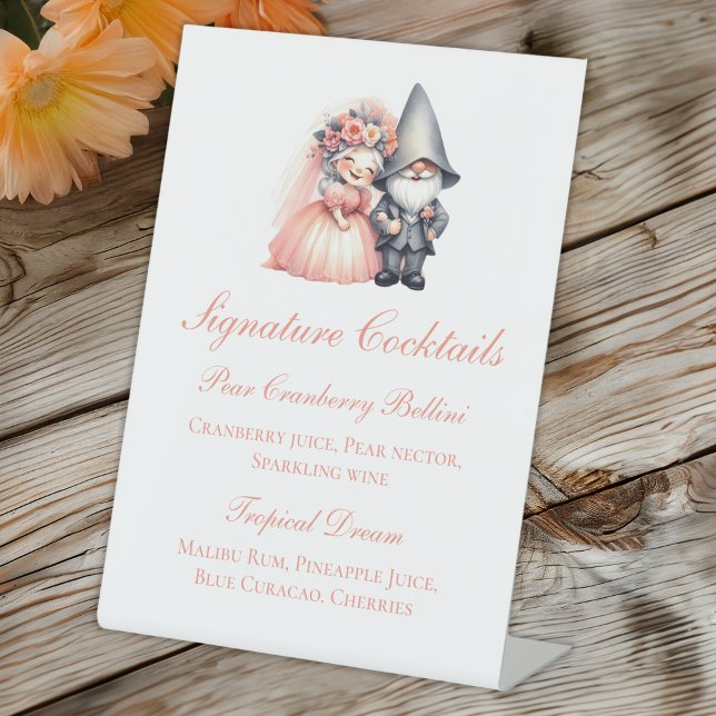 Signe De Table Whimsical Gnome Rustic Mariage Signature Cocktails (Créateur téléchargé)