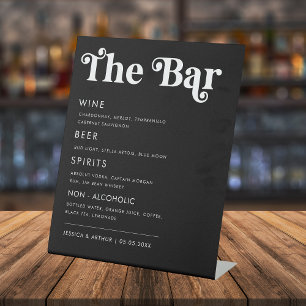 Signe De Table Whimsical les années 70 Retro Script Mariage Bar M