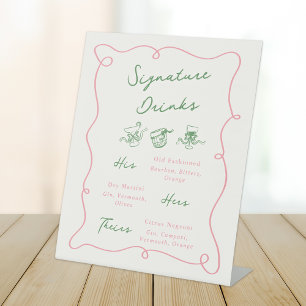 Signe De Table Whimsical Main Drake Pink & Green Signature Boisso