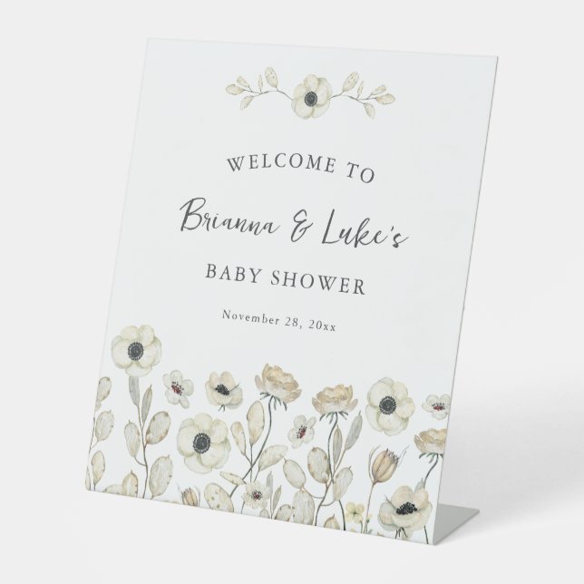 Signe De Table White Floral Baby Shower Welcome (Recto)