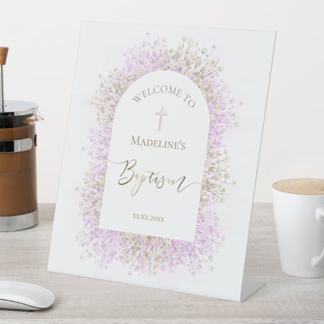 Signe De Table white lilac flowers Baptism welcome sign (In SItu)