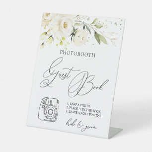 Signe De Table White Roses Foliage Photo Livre d'or Signal de pié