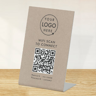Signe De Table Wi-Fi de code QR Rustic Kraft Business Logo Inte