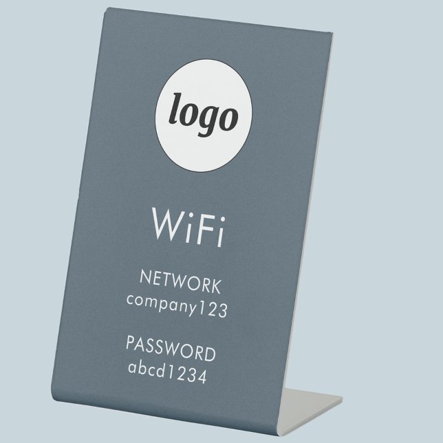 Signe De Table WiFi Code Logo Business Internet Charcoal Gray (Simple logo wifi code custom text business branding promotional pedestal sign)