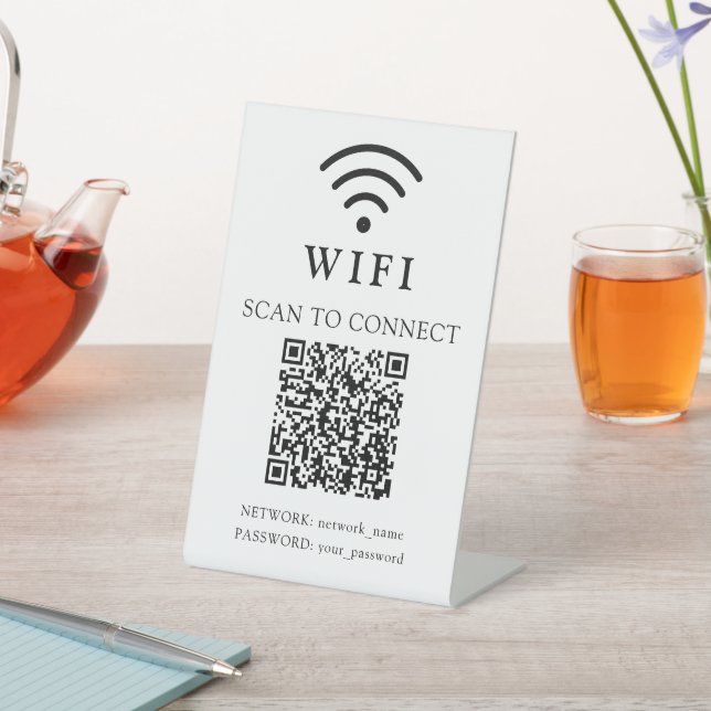 Signe De Table Wifi Password & Network Business Logo and QR Code (In SItu)