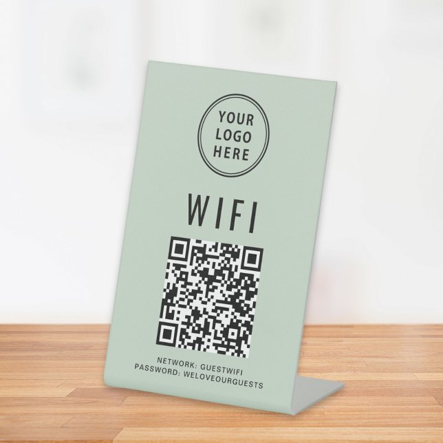 Signe De Table Wifi QR Code Business Logo Scan Sage (Créateur téléchargé)