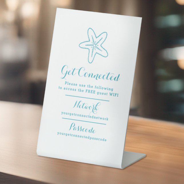 Signe De Table Wifi réseau code d'accès info invité étoile bleu (Créateur téléchargé)