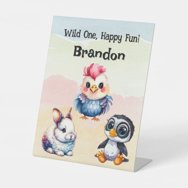 Signe De Table Wild One Happy Fun Woodland Animaux Aquarelle (Recto)