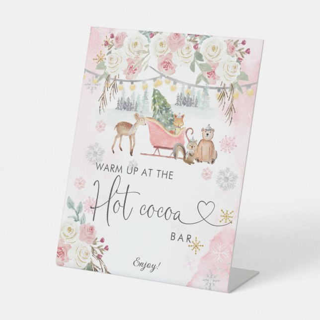Signe De Table Winter Pink Woodland Animaux Hot Cocoa Bar (Recto)