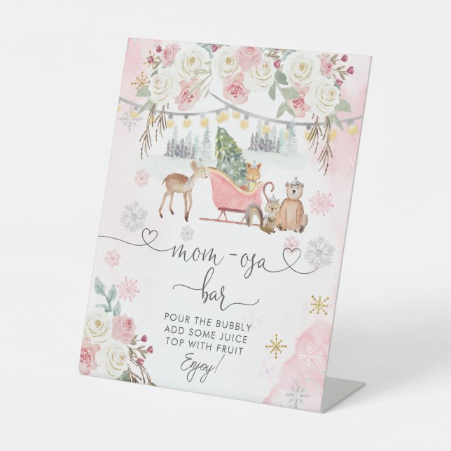 Signe De Table Winter Pink Woodland Animaux Mom-osa Bar (Recto)