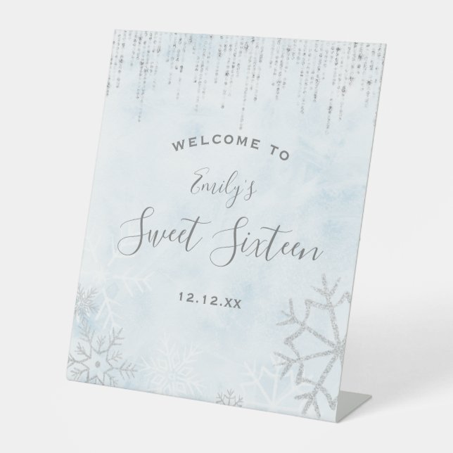 Signe De Table Winter Wonderland Bleu Argent Neige Douce glace 16 (Recto)