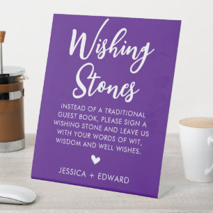 Signe De Table Wishing Stones Guestbook Minimaliste violet Elégan