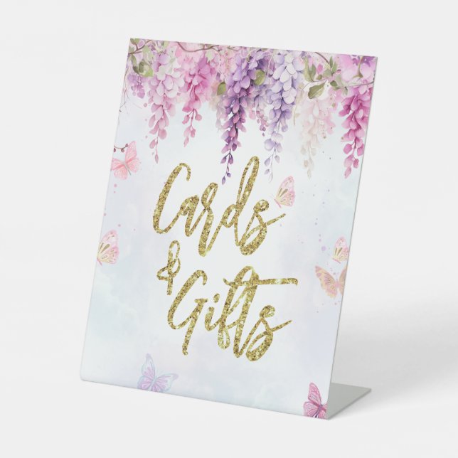 Signe De Table Wisteria Parties scintillant Papillon Cartes d'ann (Recto)