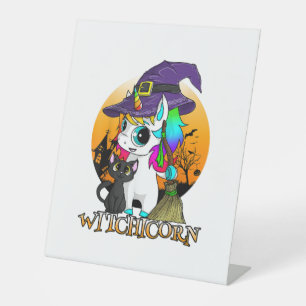 Signe De Table Witchicorn Unicorn sorcière Halloween Chat noir Or