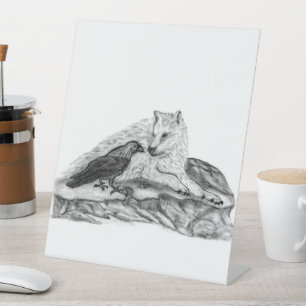 Signe De Table Wolf and Raven black and white design