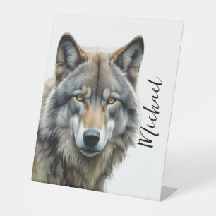 Signe De Table Wolf Portrait Votre nom Écriture personnalisée