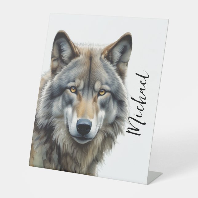 Signe De Table Wolf Portrait Votre nom Écriture personnalisée (Recto)