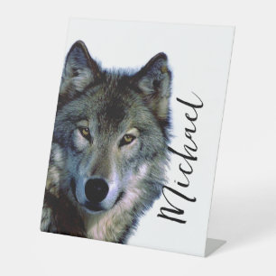 Signe De Table Wolf Portrait Votre nom Écriture personnalisée