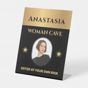 Signe De Table Woman Cave Gold Black Warning Personnaliser