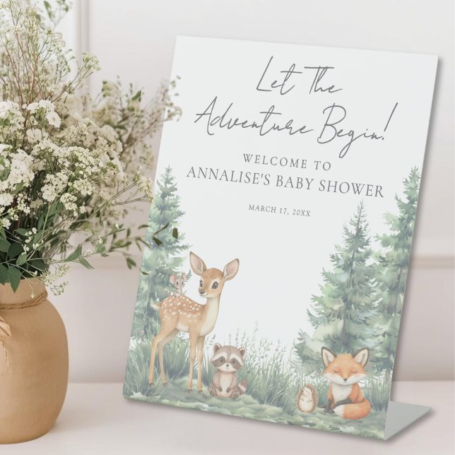 Signe De Table Woodland Forest Animals Adventure Baby Shower (Woodland Forest Animals Adventure Baby Shower Pedestal Sign)