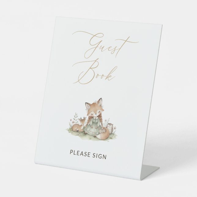 Signe De Table Woodland Fox Girl Guest Book Baby Shower (Recto)