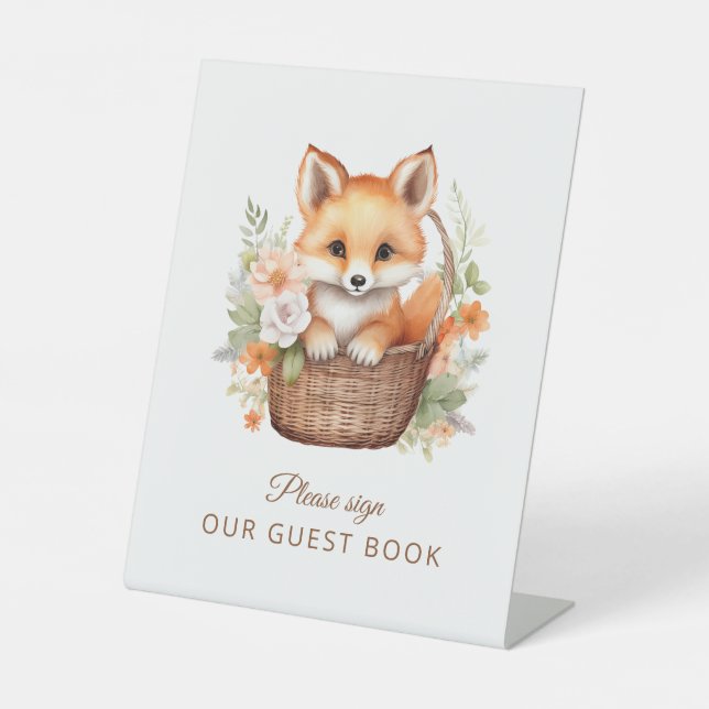 Signe De Table Woodland Fox Guest Book Baby Shower (Recto)